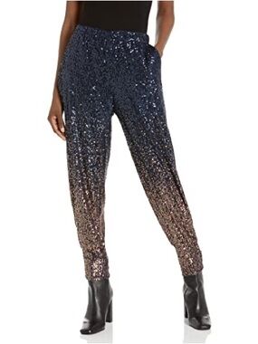 New Trina Turk Sparkler 2 Sequin Jogger Pants Blue Gold Ombre Sparkle Sz L